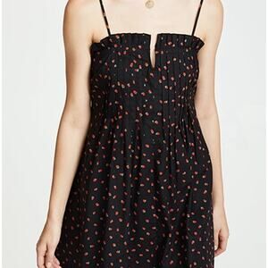 Madewell Dress Pintuck Womens Black Strawberry Print Cami Sz 0 / XS Cotton